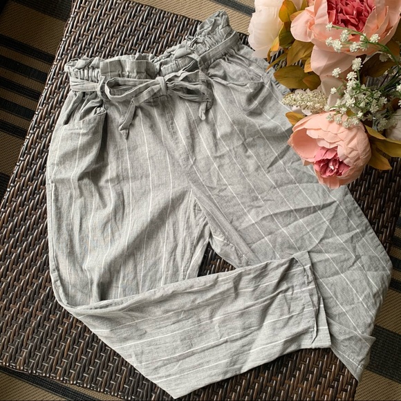 Thread & Supply Pants - THREAD & SUPPLY | Paper Bag Newspaper High Waisted Cropped Stripe Pants